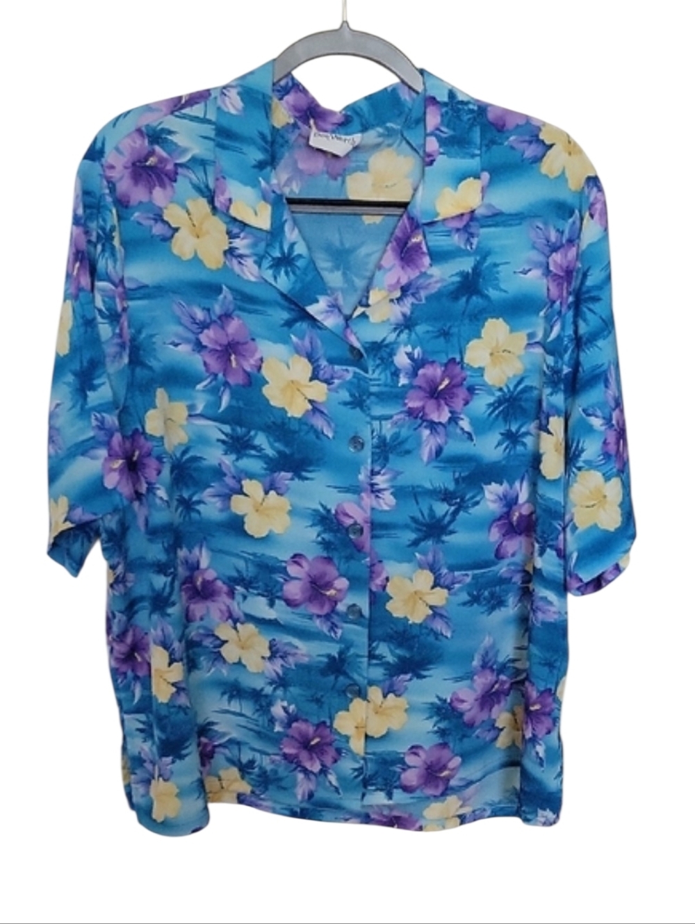 Bon Worth Blue Floral Hawaiian Camp Shirt 2XL